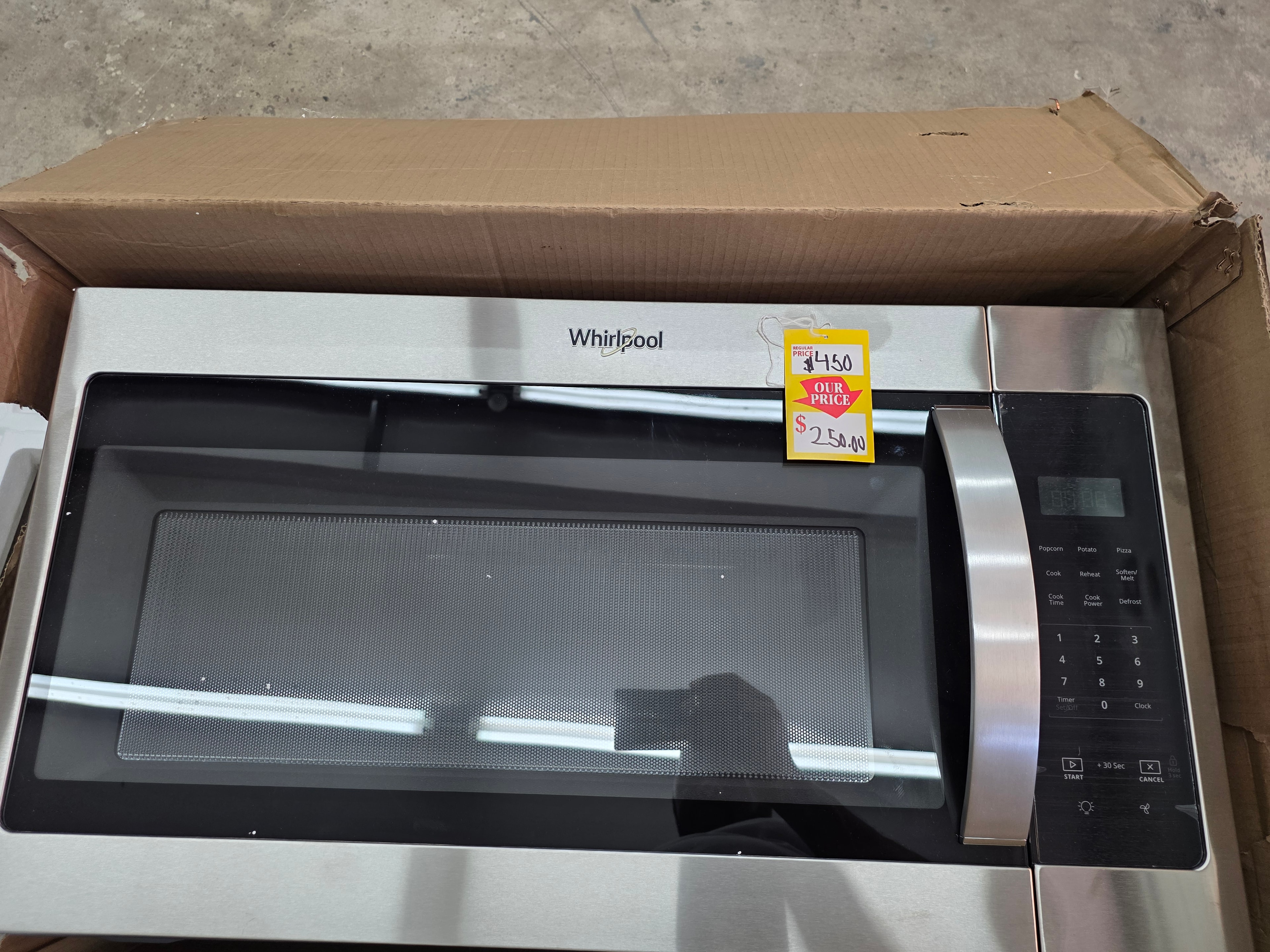 Whirlpool microwave priced at $250 in open box